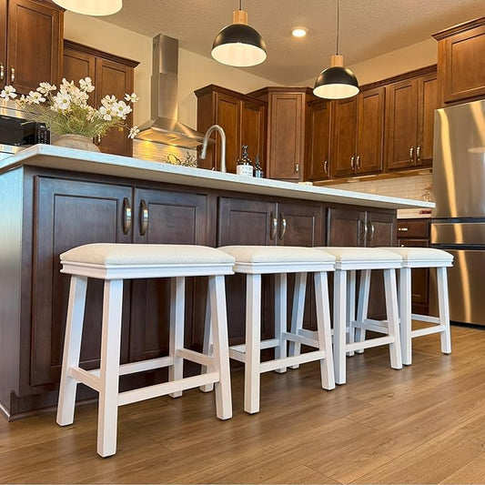 PHI VILLA White Bar Stools Set of 4 - Solid Wood Legs Counter Height Barstools, 24 inch Kitchen Counter Island Stools