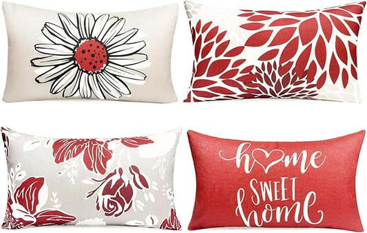 Decorative Throw Pillow Covers Set of 4 Wine Red Pillow Covers 12x20 inch Throw Pillow Cases Linen Square Pillow Case,Farmhouse Outdoor Modern Boho Pillow Covers for Couch Sofa Living Room