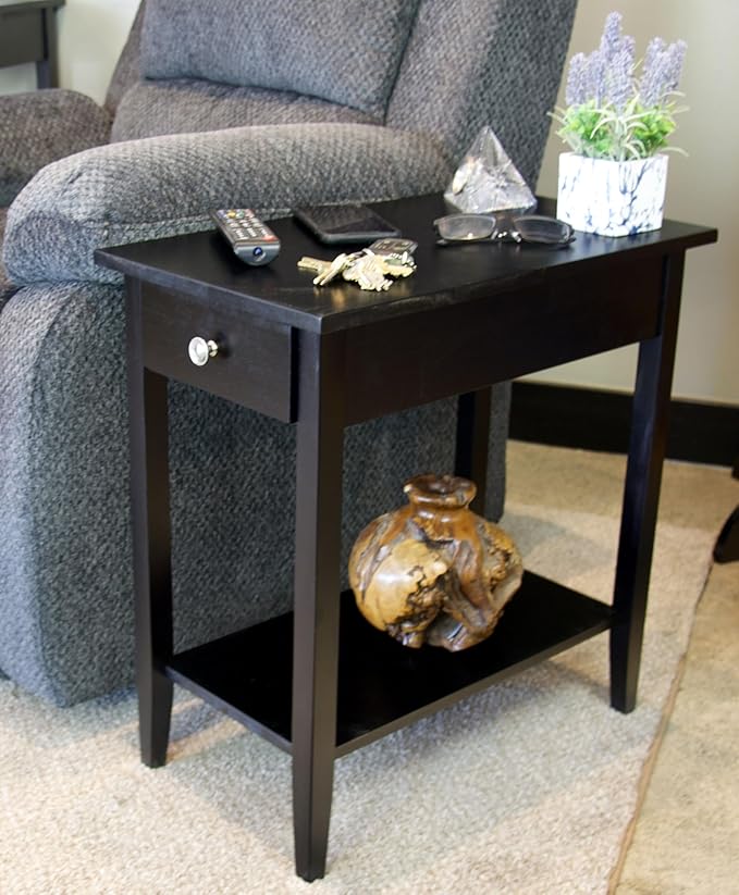 2-Tier Solid Acacia Recliner Table w/Drawer