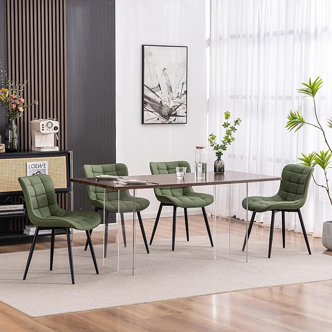 YOUTASTE Olive Green Dining Chairs Set of 2 PU Leather Upholstered Modern Armless Dining Room Chair with Back Metal Legs Kitchen Dinner Accent Guest Chairs for Vanity Reception Waiting Room