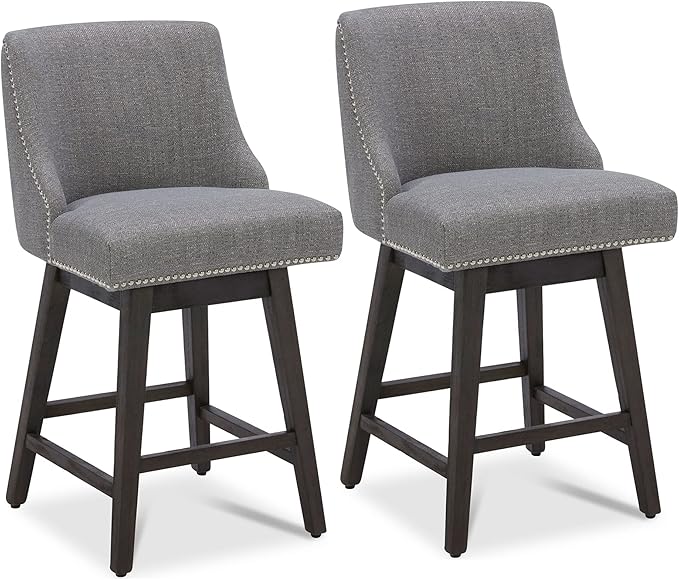 CHITA Counter Height Swivel Bar Stools Set of 2, FSC Certified Upholstered Counter Stools, Modern Swivel Barstools with Wood Legs for Kitchen Island, 26" Seat Height, Fabric in Fog