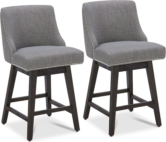 CHITA Counter Height Swivel Bar Stools Set of 2, FSC Certified Upholstered Counter Stools, Modern Swivel Barstools with Wood Legs for Kitchen Island, 26" Seat Height, Fabric in Fog