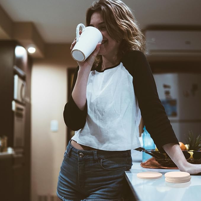 CASACOUTURE- Absorbent Stone Coasters Set of 4 - Round 4" Diameter Cream White Marble Drink Coasters for Housewarming Gift,Genuine Natural Semi