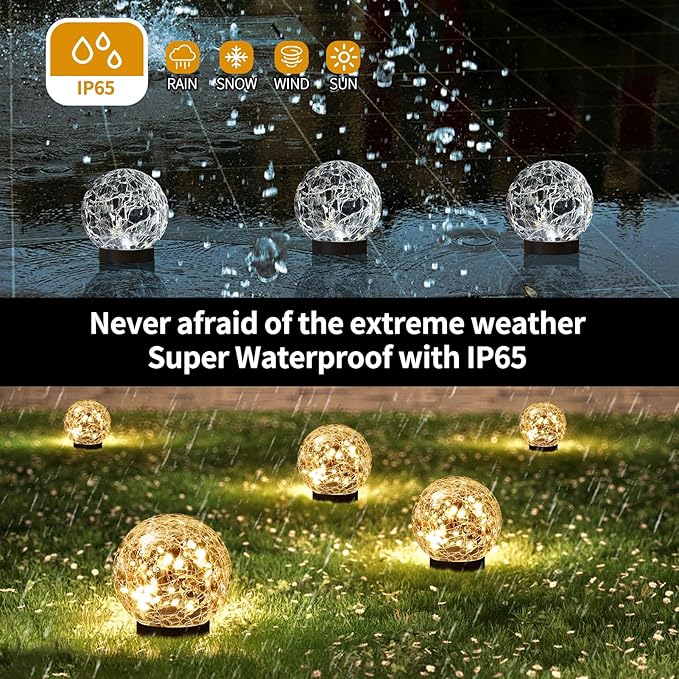 Solar Globe Lights Outdoor Waterproof-Solar Balls for Garden-Cracked Glass Ball Outdoor-Solar Orbs for Outside-Outdoor Decorations for Patio and Yard Lawn Backyard Decor