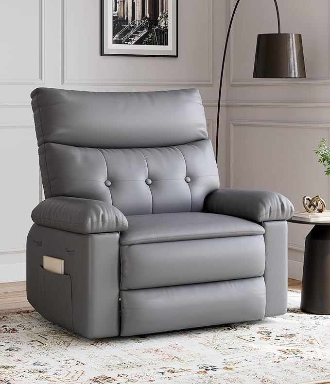 GarveeHome Oversized Leather Recliner Chair, Extra Wide Manual Recliner for Adults, Lazy Chair with 1.5X Sponge Comfort Arm and Back for Living Room, Bedroom, Nursing Room