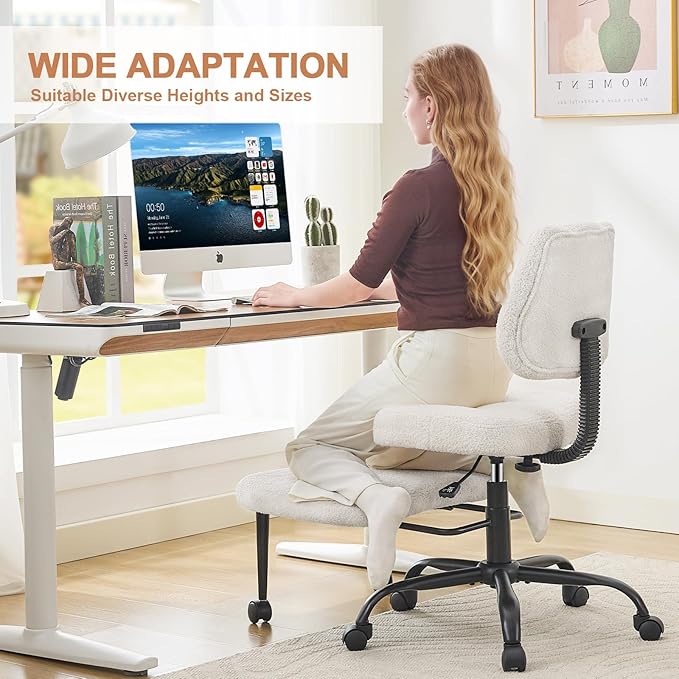 Criss Cross Legged Meditaion Chair,Exquisite Home Office Furniture,Ergonomic Kneeling with Lumbar Support and Adjustable Height Stool,for ADHD Adults,Teddy Fabric,White