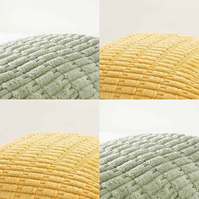 Fancy Homi Set of 4 Spring Lumbar Rectangle Decorative Throw Pillow Covers 12x20 Inch for Couch Bed Chair, Sage Green Yellow Room Decor, Soft Fuzzy Thick Corduroy Cute Textured Cushion Case 30x50cm