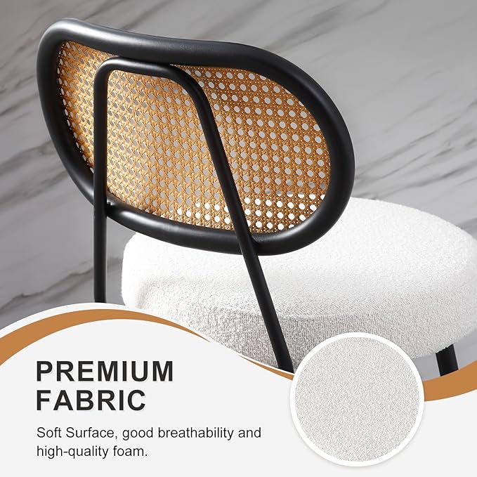 26" Rattan Barstools Set of 2, Counter Height Bar Chair with Black Metal Legs, Modern Armless Sherpa Pub Chair, Adjustable Feetpads Stools for Home Counter, Kitchen Dining Island, Cafe(Beige)