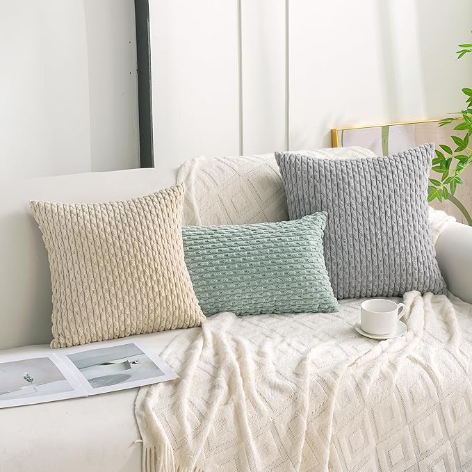 Set of 4 Aqua Decorative Throw Pillow Covers 12x20 Inch Corduroy Pillow Covers for Bed Couch Sofa Living Room Soft Cushion Cases