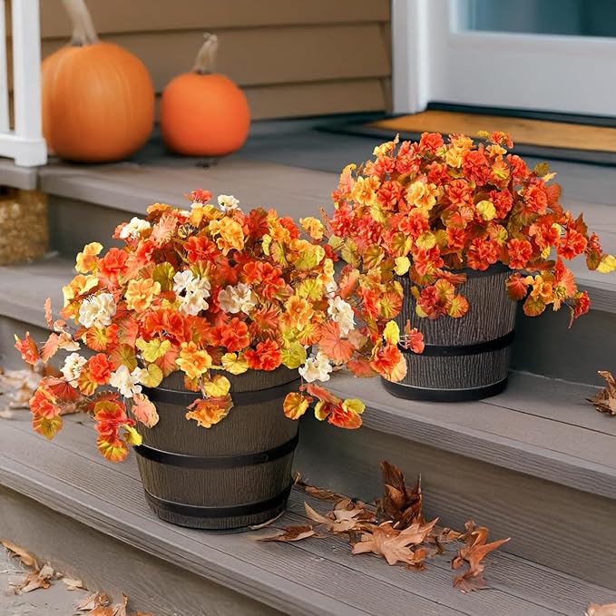 Artificial Fall Flowers for Outdoor Decor 2 Pcs UV Resistant Fake Flowers, Faux Fall Flowers for Outdoor Planters Autumn Silk Flowers for Porch Garden Patio Yard Halloween Decorations