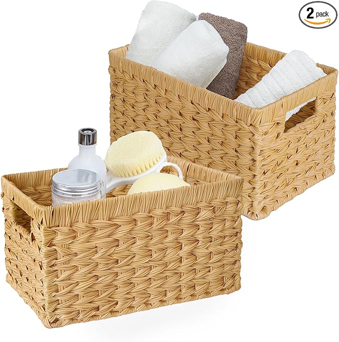 GRANNY SAYS Wicker Storage Baskets, Woven Baskets for Shelves, Waterproof Baskets for Organizing, Wicker Baskets with Handles, 2-Pack