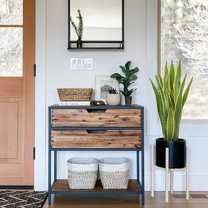 Hollyone Artificial Snake Plant Potted, 28 Inch Faux Sansevieria Trifasciata Plants Large Tall Tropical Fake Snake Plants Tree in White Pots for Home Office Room Patio Garden Indoor Outdoor Decor