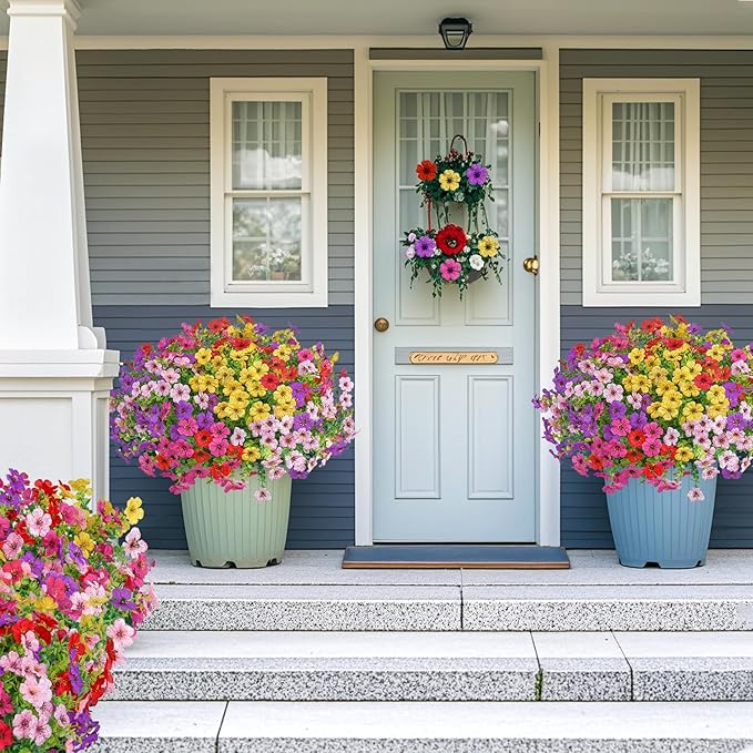 20 Bundles Artificial Flowers for Outdoors Decoration Fake Silk Flowers UV Resistant Faux Plants Artificial Daisy Eucalyptus for Spring Summer Garden Yard Porch Window Home Decor, Mix Colors