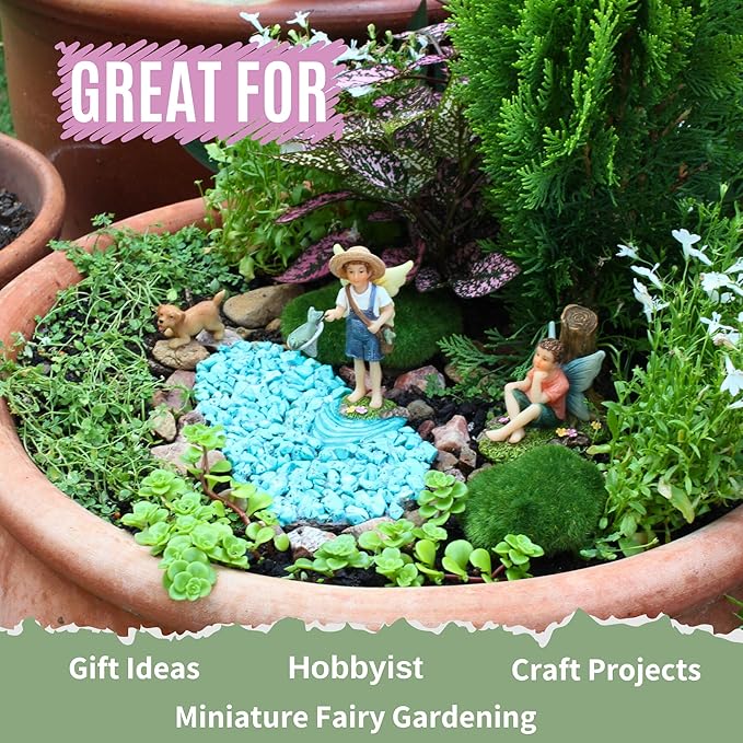 PRETMANNS Fairies for Fairy Garden - Fishing Boy Figurines – Accessories for Indoor or Outdoor Miniature Garden – 2-Piece Set