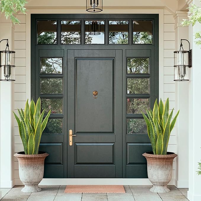 Hollyone 2 Set Artificial Snake Plant Potted, 28 Inch Faux Sansevieria Trifasciata Plants Large Tall Tropical Fake Snake Plants Tree in Black Pot for Home Office Room Patio Garden Indoor Outdoor Decor