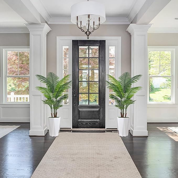 Artificial Palm Plant Indoor 5FT Fake Tree with White Diamond Planter Faux Tropical Areca Tall Fake Floor Plant in Pot Artificial Trees for Home Office Living Room Decor Indoor