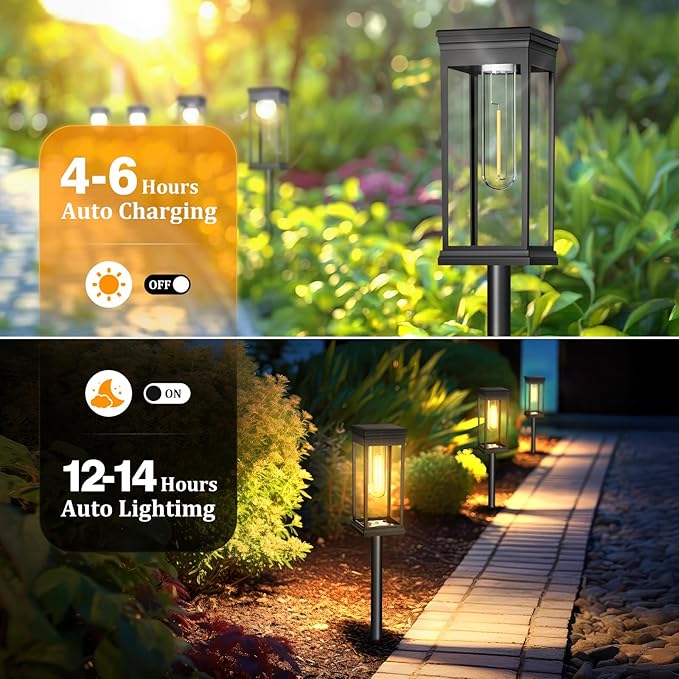 8 Pack Solar Pathway Lights Outdoor, IP65 Waterproof Solar Lights Outdoor ，Auto On/Off Walkway Landscape Lighting, Warm White LED for Garden, Yard, Driveway, Patio Landscape Decor