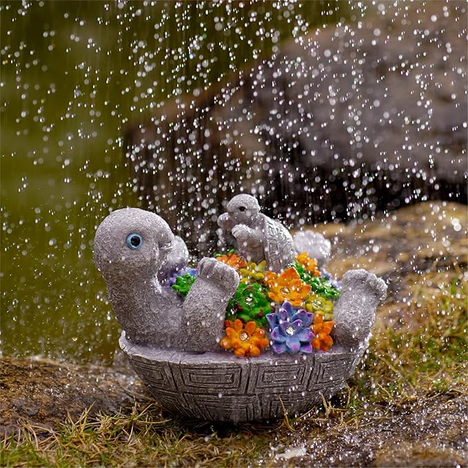 Solar Turtle Figurines Garden Decor, Cute Turtle Statue with Baby with 8 LED Solar Lights Garden Lawn Decorations for Patio & Yard, Gifts for Mom