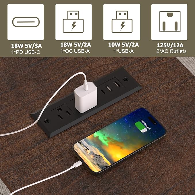 24" Tall End Table with Charging Station, Double 18W Fast Charge End Table, Large 18” Bedside Table with Drawers,Rustic Wood Storage Cabinet with Open Shelf for Bedroom,Cherry