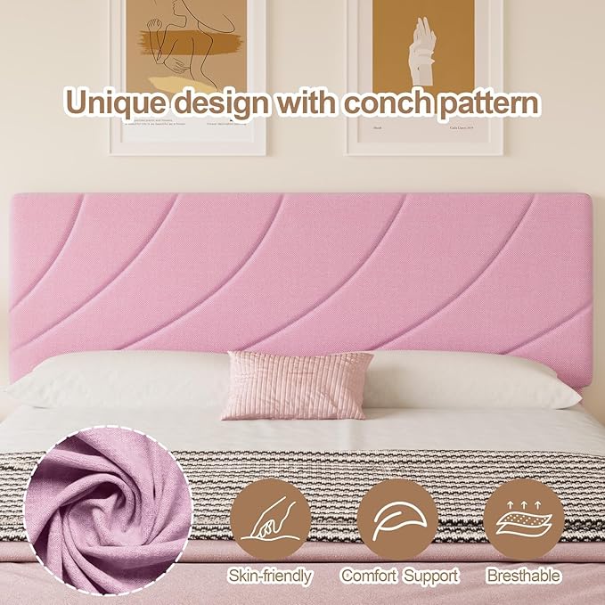 HOMBCK Queen Bed Frame with Adjustable Headboard, Queen Size Bed Frame with Linen Fabric Upholstered and Wooden Slats Support, No Box Spring Needed, Noise-Free, Easy Assembly, Pink