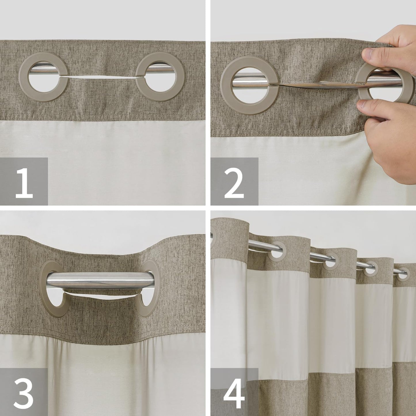 Long No Hooks Needed Linen Textured Shower Curtain with Snap-in Fabric Liner Set,Hotel Luxury Decor Shower Curtains for Bathroom,Waterproof & Washable,71Wx80H,Khaki/Tan