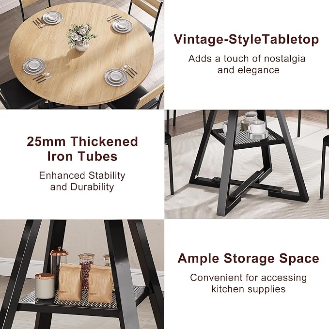 42'' Round Dining Table for 4,Kitchen Dining Room Circle Dinner Pedestal Table,Space Saving Wood Kitchen & Dining Room Furniture (Natual Wood, 42In)