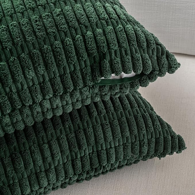 Fancy Homi 4 Packs Hunter Green Decorative Throw Pillow Covers 20x20 Inch for Couch Bed Sofa, Forest Green Boho Home Decor, Soft Plush Corduroy Cute Emerald Green Square Cushion Case 50x50 cm