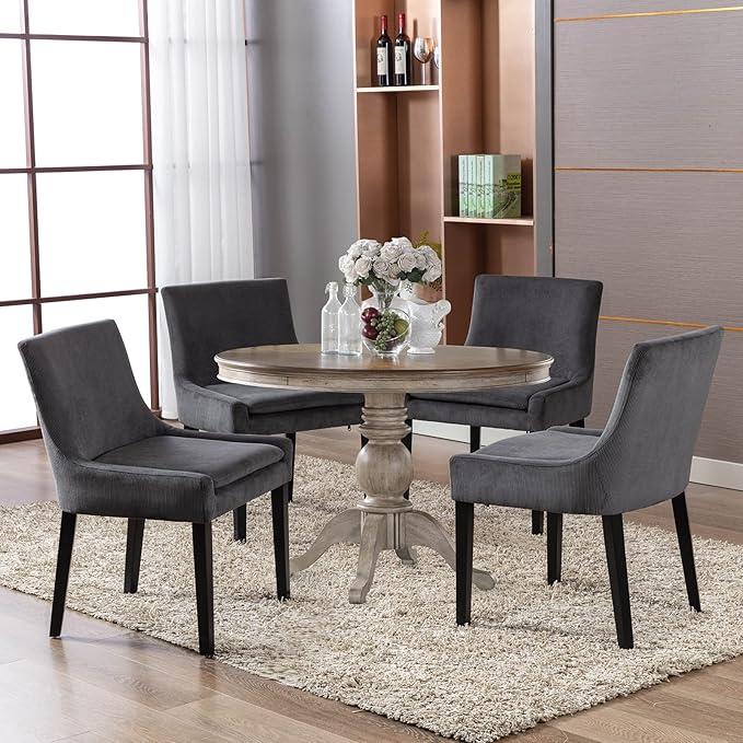 COLAMY Modern Dining Chairs Set of 2, Upholstered Corduroy Accent Side Leisure Chairs with Mid Back and Wood Legs for Living Room/Dining Room-Grey