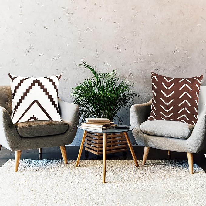 Decorative Throw Pillow Covers Set of 4 Brown Pillow Covers 16x16 inch Throw Pillow Cases Linen Square Pillow Case,Farmhouse Outdoor Modern Geometric Pillow Covers for Couch Sofa Living Room