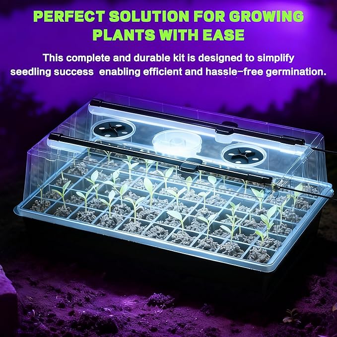 60-Cell Self-Watering Seed Starter Tray with Grow Light, Upgraded 1–24H Timer, Seed Trays with Humidity Dome, Indoor Gardening System, Starter Kit for Seeds, Plant Germination