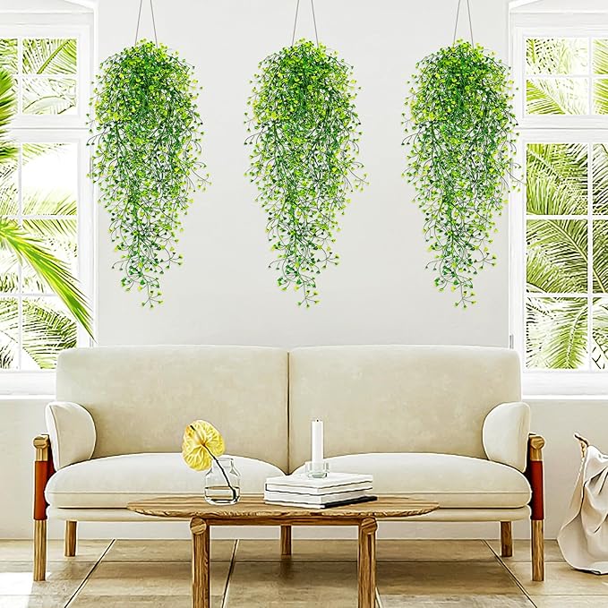 Fake Hanging Plants, 3pcs Faux Hanging Plants, Artificial Plants Ferns Ivy Vine for Wall House Indoor Outdoor Room Home Decor