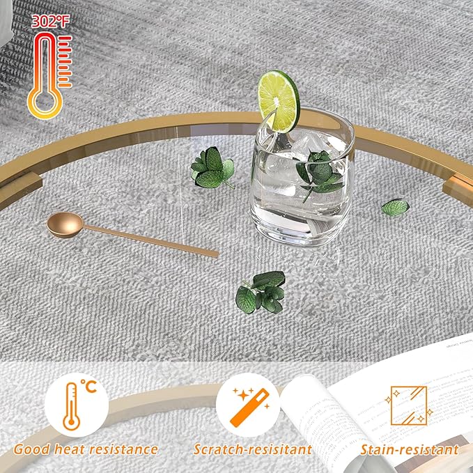 Round Glass Coffee Table,Small Living Room Table for Small Space,Modern Center Table with Glass Top Clear & Sturdy Metal Frame for for Living Room Home Office, Easy Assembly,27 x 27 x 17 Inch,Gold