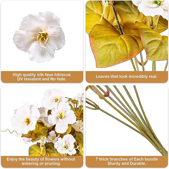 INSPRING Fake Fall Flowers Artificial Mums for Outdoors Autumn Decoration, Faux Silk Flowers Plants Realistic UV Resistant Tropical Flower Artificial for Outside Planter Patio (FWhite, 6 Bundles)