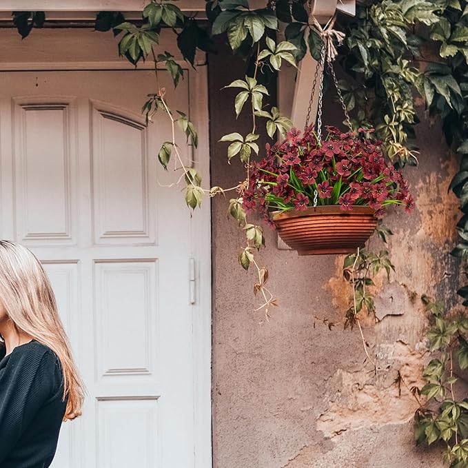 15 Bundles Artificial Flowers UV Resistant Outdoor Plants No Fade Faux Plastic Shrubs Fake Silk Flowers Window Box Garden Porch Home Decoration (Wine Red)