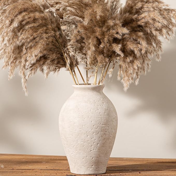 Ceramic Flower Vase Home Decor - Large Farmhouse Table Vases Rustic Vintage Living Room Kitchen Bedroom Decorations for House Book Shelf Office Coffee Desk Dining Fireplace (9" Rustic)