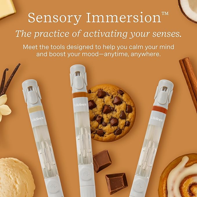 Lifelines Pen Diffuser Set, Chocolate Chip Cookie - 1mm Black Ballpoint Pen with Scented Essential Oil Blend & 2 Ink Refills – Aromatherapy Diffuser & Sensory Immersion Diffuse Aroma As You Write