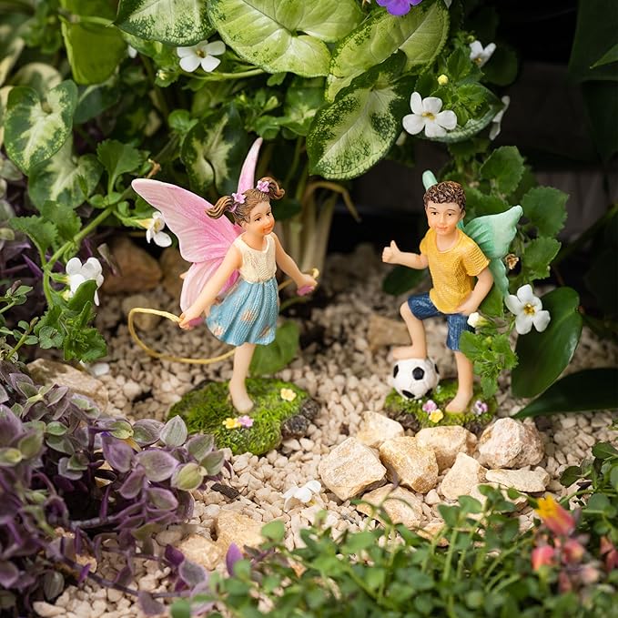 PRETMANNS Fairies for Fairy Garden - Boy & Girl Figurines – Cute Accessories for Indoor or Outdoor Miniature Garden – 2-Piece Set