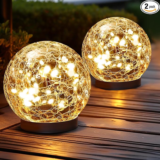 Solar Globe Lights Outdoor Waterproof-Solar Balls for Garden-Cracked Glass Ball Outdoor-Solar Orbs for Outside-Outdoor Decorations for Patio and Yard Lawn Backyard Decor