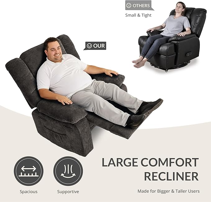 Velvet Rocker Recliner for Adults, Overstuffed Manual Recliner Chair with Spring Cushion, Rocking Chair with Side Pockets, Nursery Glider Recliner Single Sofa for Living Room (Medium, Khaki)