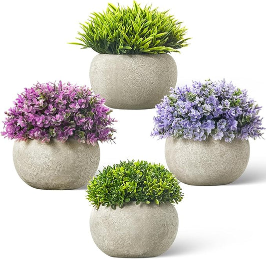 Mini Artificial Plants in Pots, Set of 4 Small Fake Plants for Home Decor Indoor, Realistic Greenery Faux Potted Plant for Office Desk, Bathroom, Shelf, or Table Decoration