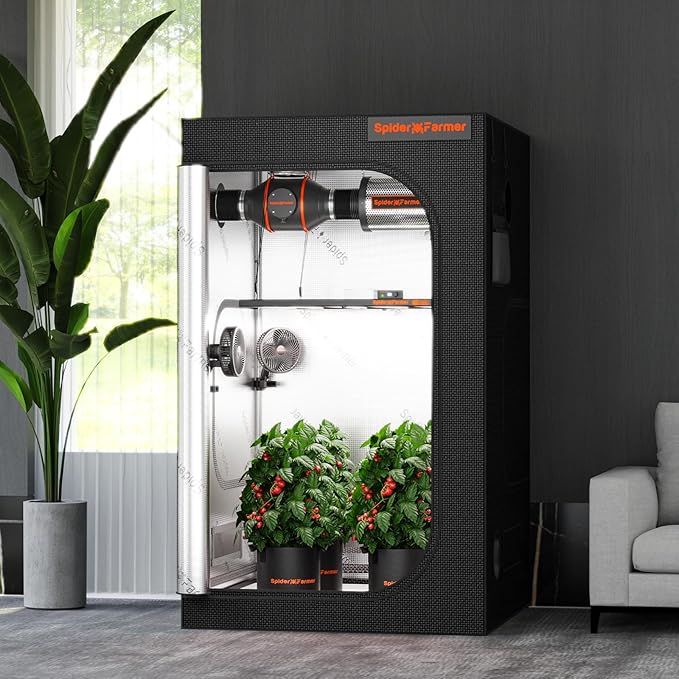 Spider Farmer 4x4 Grow Tent Pro-Grade, 48"x48"x80", with Observation Window and Floor Tray, 1680D Thicken Mylar Canvas, 4x4x6.6 for Indoor Hydroponic Growing for SF4000, SE5000, G5000