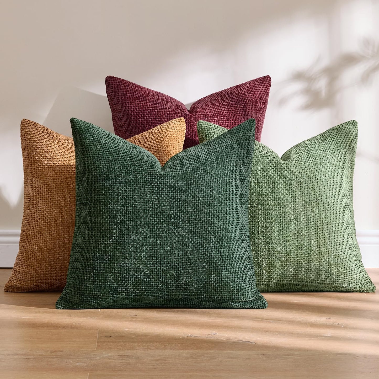 MIULEE Christmas Pack of 4 Couch Throw Pillow Covers 18x18 Inch Christmas Dark Green Soft Decorative Chenille Pillow Covers Farmhouse Accent Cushion Cover for Boho Home Decor Sofa Bedroom Living Room