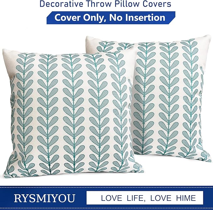 Decorative Throw Pillow Covers Set of 2 Teal Blue Pillow Covers 20x20 Inch Throw Pillow Cover Linen Pillowcase Modern Boho Farmhouse Outdoor Pillow Covers for Couch Sofa Bed Living Room