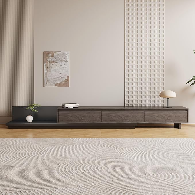 Mid-Century Modern Extendable TV Cabinet with 3 Drawers,Entertainment Center Adjustable from 78.7" to 130",TV Stand for Living Room,Black Walnut