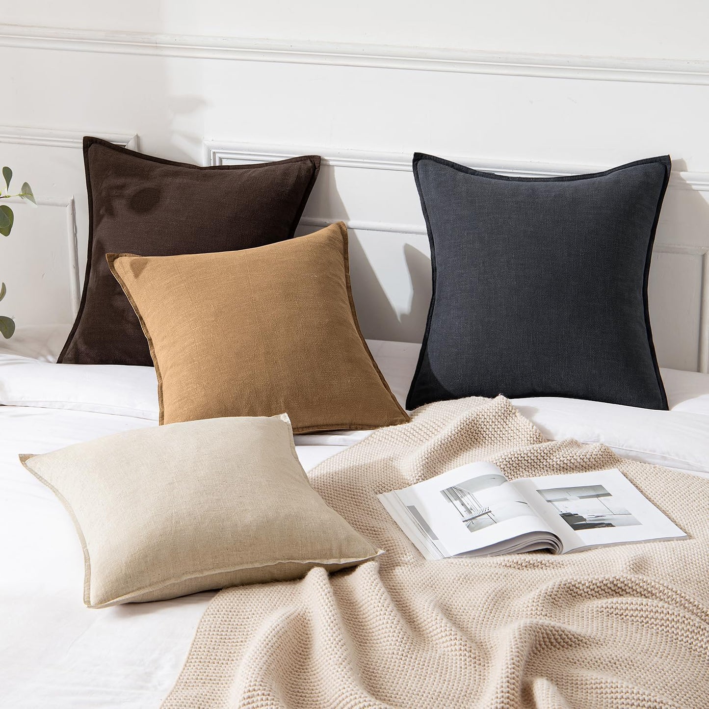 MIULEE Decorative Linen Euro Sham Pillow Covers 26x26 Brown Boho Farmhouse Neutral Couch Throw Pillows for Bed Pack of 2 Accent Modern Pillowcase Sofa Livingroom Home Decor