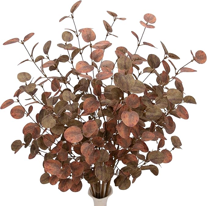 6 Pcs 27" Fall Eucalyptus Leaves Stems Faux Fall Floral Stems for Vase Silk Autumn Foliage Branches for Home Decorations Flower Arrangement Harvest Table Mixed Color