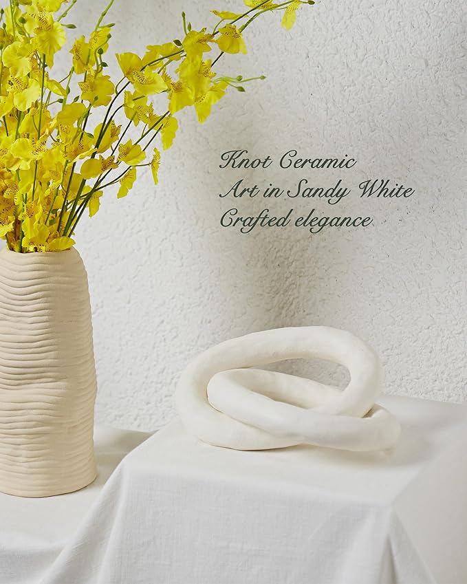 UPWOIGH White Knot Inspired Modern Ceramic Decor,8.07x6.02x8.07 in Large Minimalist Coffee Table Decor,Big Handmade Boho Ceramic Link Chain Decorative Home Décor for Living Room