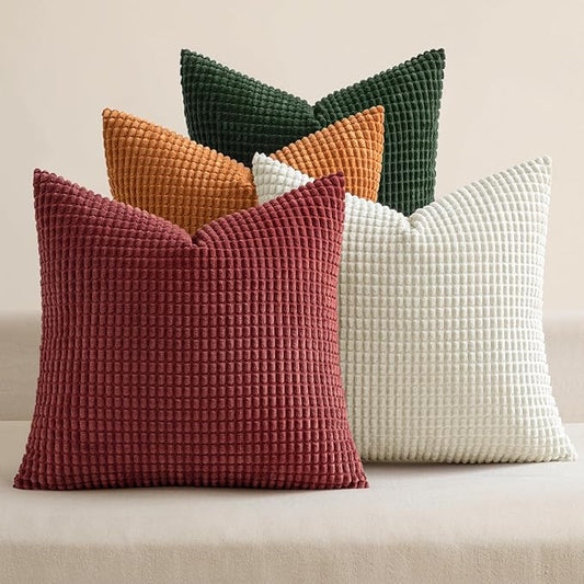 MIULEE Modern Farmhouse Decorative Pillow Covers 18x18 Inch Set of 4 Natural Rustic Throw Pillows Neutral Warm Soft Corduroy Couch Pillowcases Home Decor for Sofa Living Room Bed Christmas Red