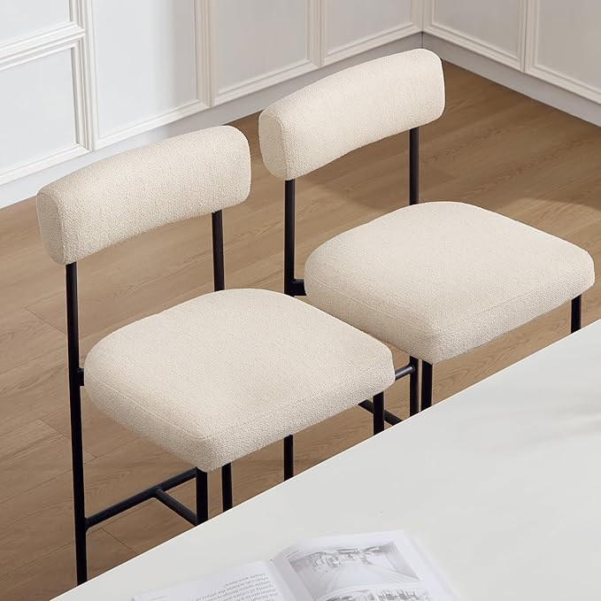 Counter Height Bar Stools Set of 2, Modern Upholstered Bar Stools with Back, Linen Counter Height Chairs with Metal Legs and Padded Cushion for Kitchen Island, Home Pub and Bars, Beige