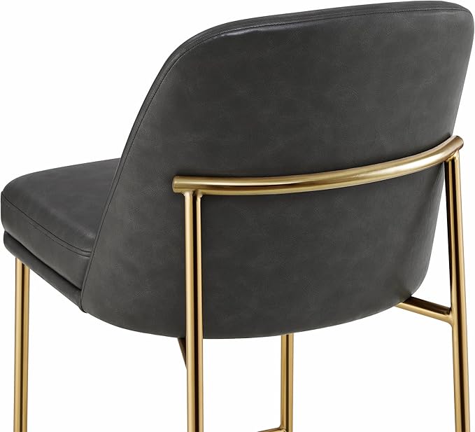 CHITA Counter Height Bar Stools Set of 2, FSC Certified Metal Barstools for Kitchen Island, 27" H Seat Height, Faux Leather, Grey